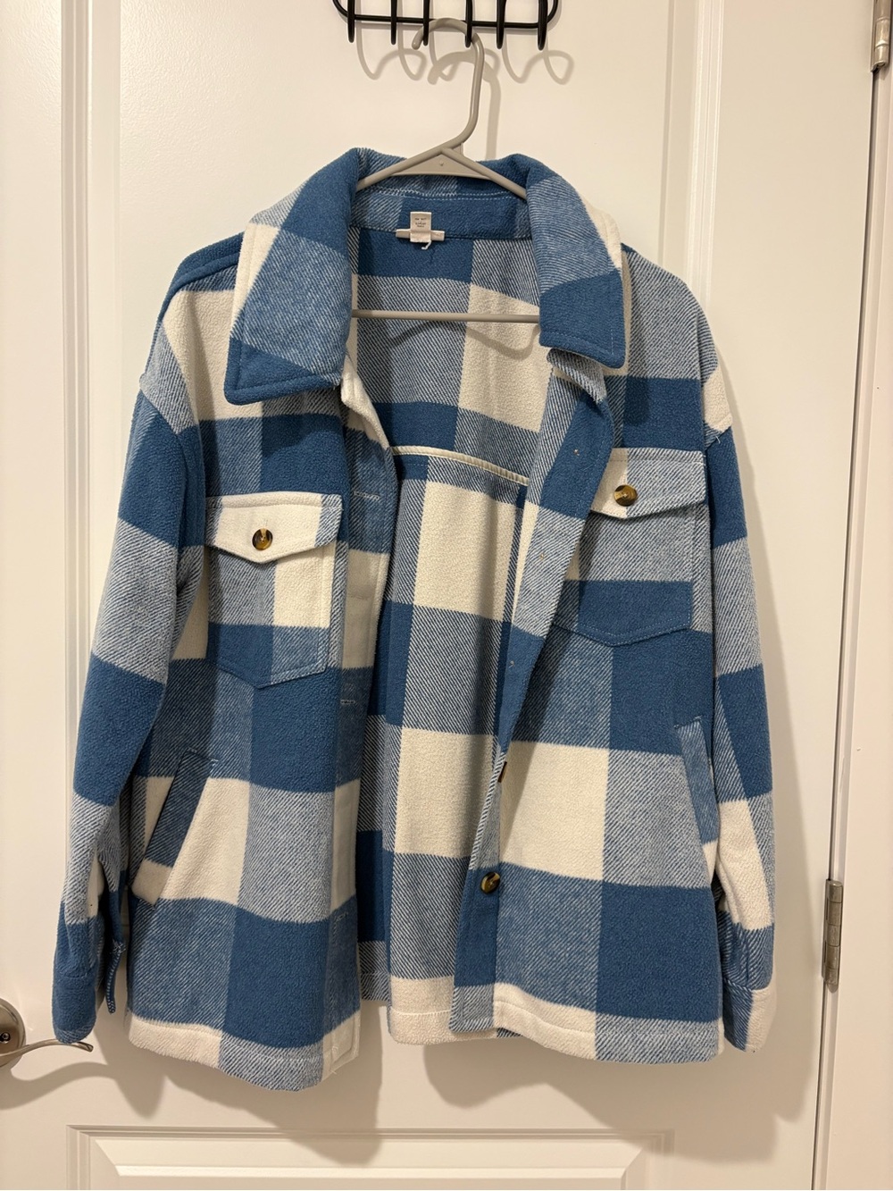 a.n.a Blue and White Plaid Utility Jacket